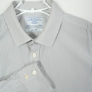Charles Tyrwhitt Mens 18 37in Slim Fit Grey Stripe‎ Dress Shirt Cotton
